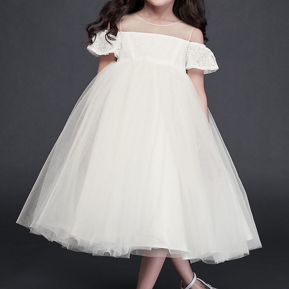 David’s bridal flower girl off the shoulder dress